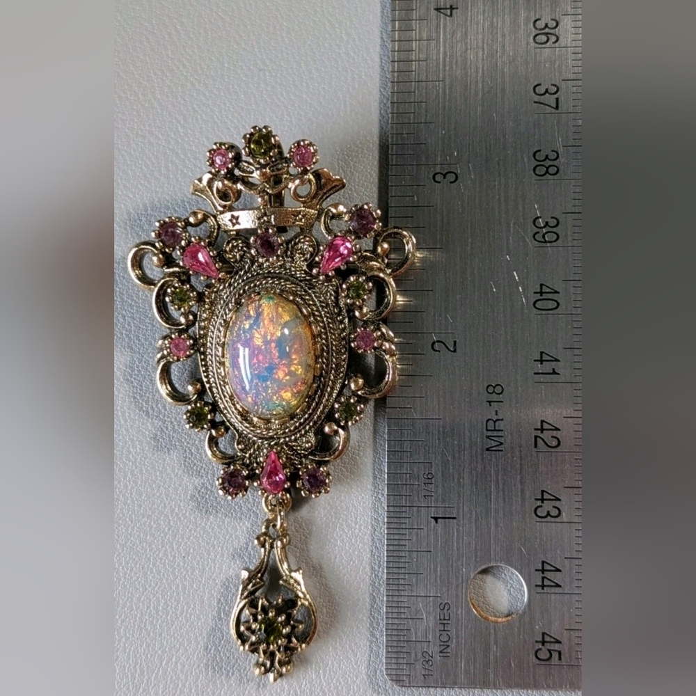 Vintage Sarah Coventry Contessa Brooch Victorian Crown Foil Rhinestones Pin - Picture 4 of 11